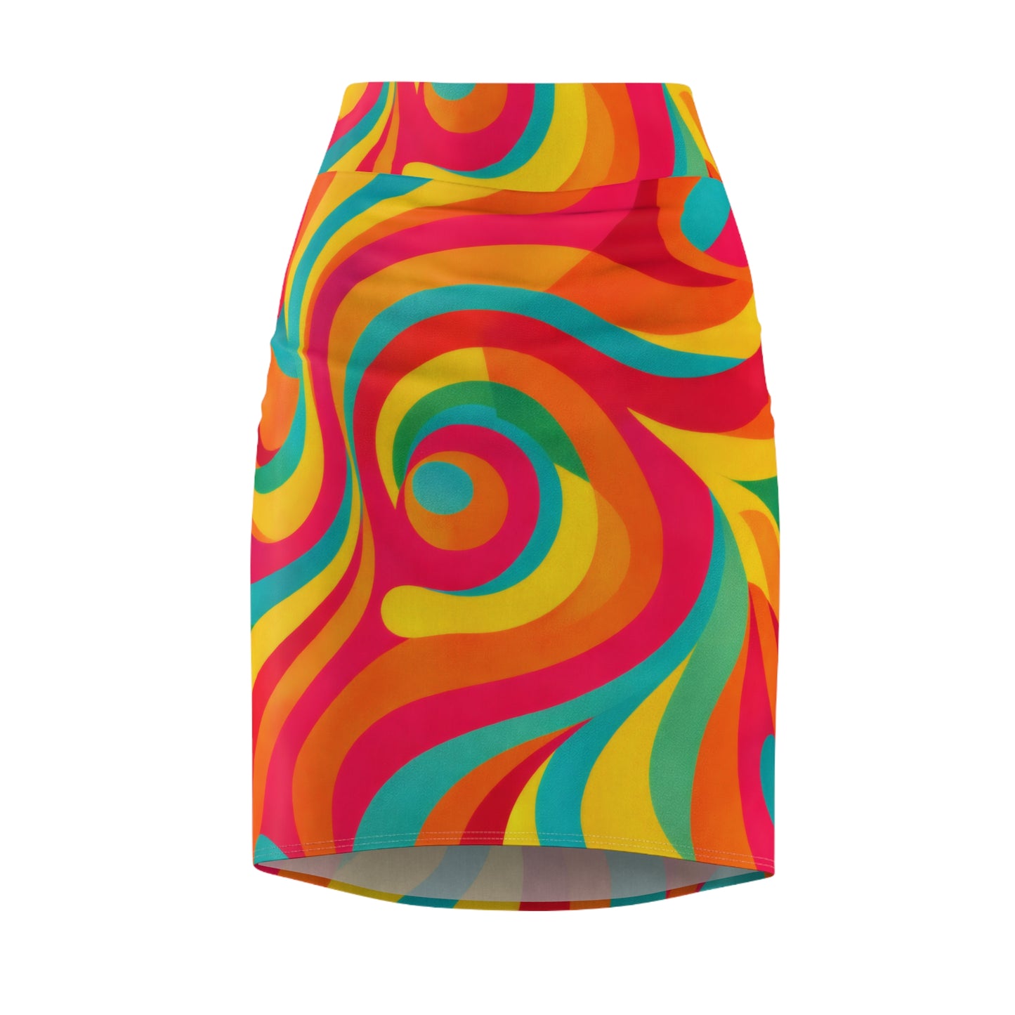 Psychedelic Swirl Pencil Skirt — Retro Rainbow AOP