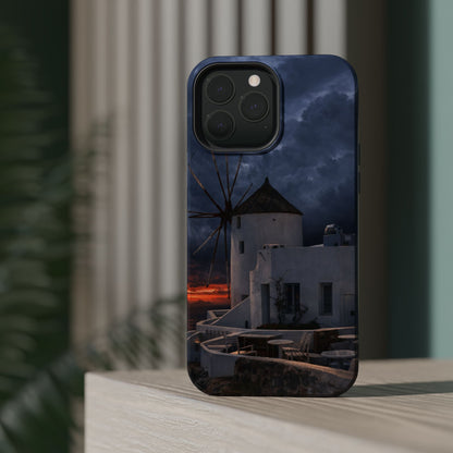 Santorini Windmill Sunset phone case | Magnetic impact-resistant case Greek Island Travel Gift