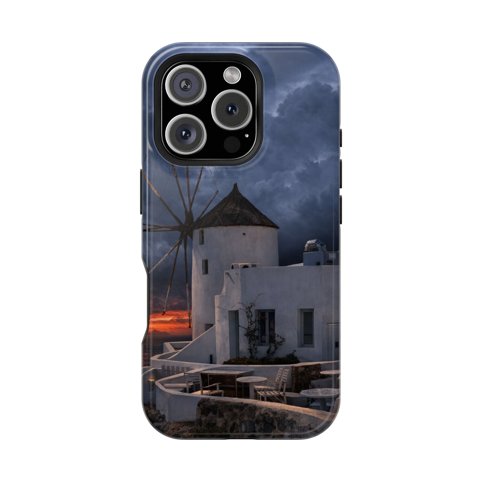 Santorini Windmill Sunset phone case | Magnetic impact-resistant case Greek Island Travel Gift