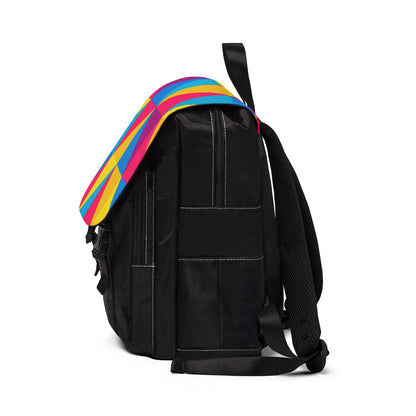 Geometric Colorblock Backpack – Vibrant Tri-Color Pattern Casual Shoulder Bag