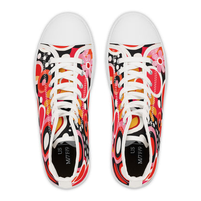 Retro Floral High-Top Sneakers — Women’s Colorful 60s-Inspired Pattern