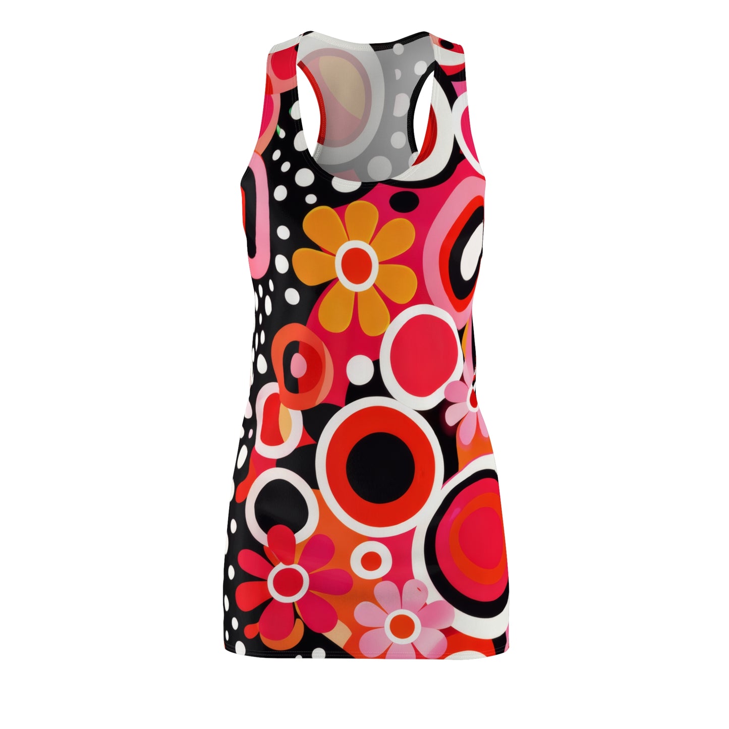 Retro Floral Racerback Dress — Pink & Red Mod Circles Print