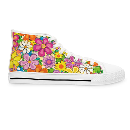 Women's Floral High-Top Sneakers — Retro 60s Daisy Print