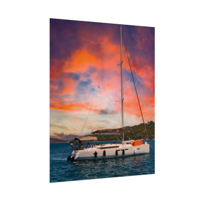 Sailboat Sunset Rolled Poster | Nautical Wall Art, Marina Sunset Print
