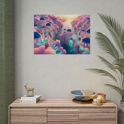 Dreamy Sunset Island Poster — Fantastical Cityscape Rolled Art Print