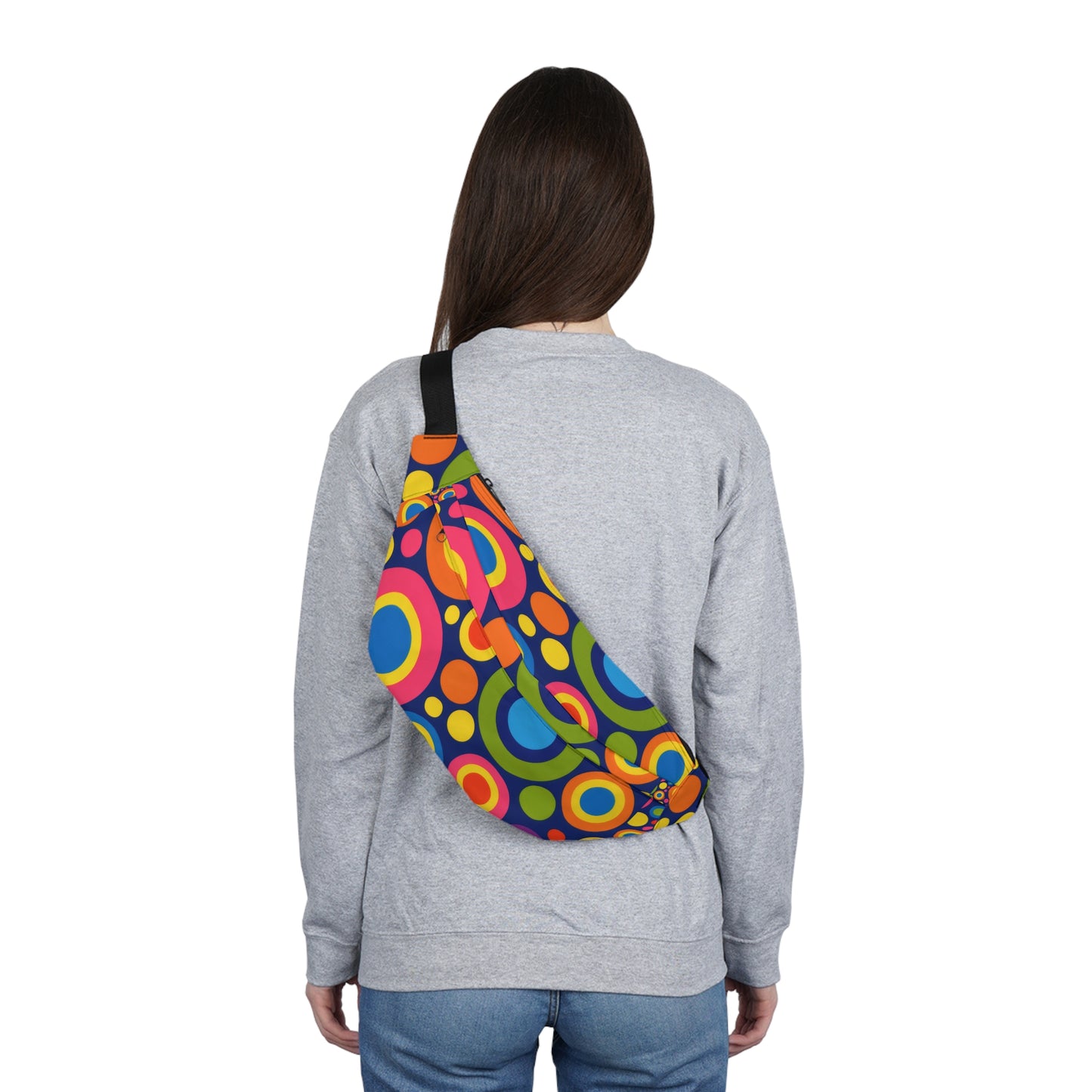 Retro Rainbow Circle Fanny Pack — Colorful 70s-Inspired Hip Bag for Festivals & Travel