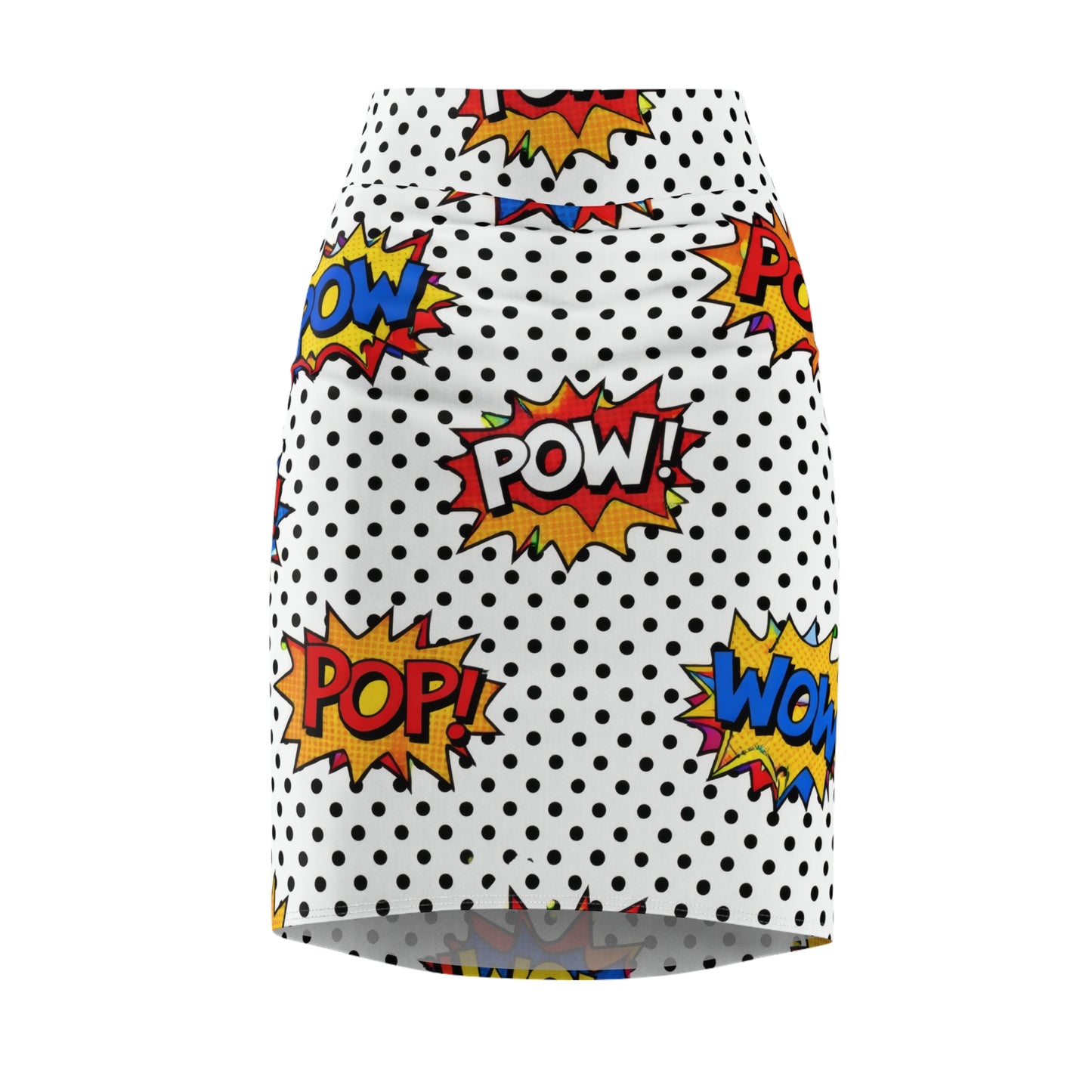 Comic Pop Pencil Skirt — POW! WOW! Retro Polka Dot Graphic Skirt