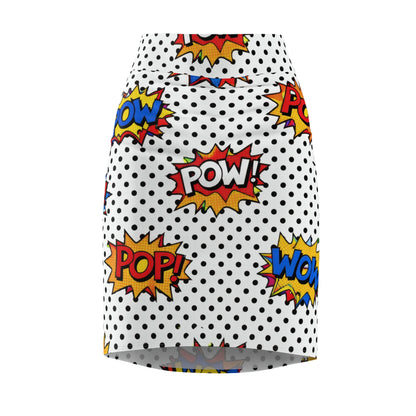 Comic Pop Pencil Skirt — POW! WOW! Retro Polka Dot Graphic Skirt