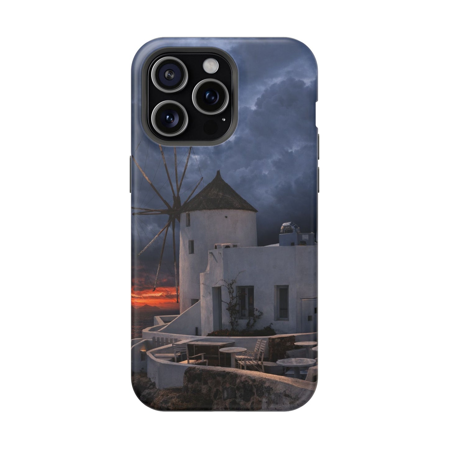 Santorini Windmill Sunset phone case | Magnetic impact-resistant case Greek Island Travel Gift