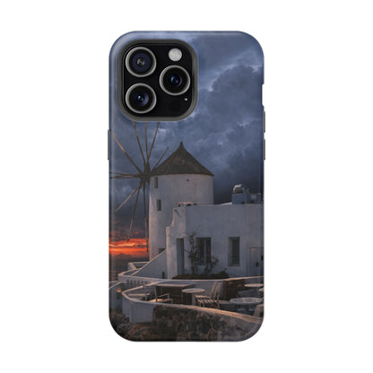 Santorini Windmill Sunset phone case | Magnetic impact-resistant case Greek Island Travel Gift