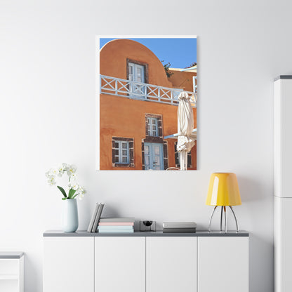 Oia Santorini Orange Facade Canvas — Mediterranean Terracotta Matte Wall Art