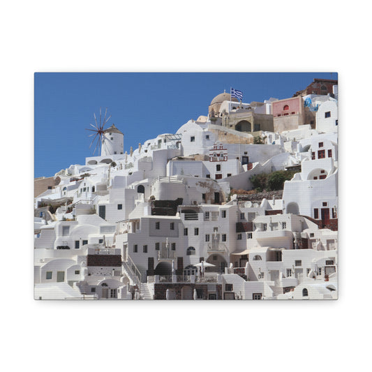 Oia Santorini White Houses Canvas — Matte Stretched Greek Island Wall Art