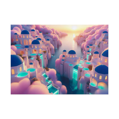 Dreamy Sunset Island Poster — Fantastical Cityscape Rolled Art Print