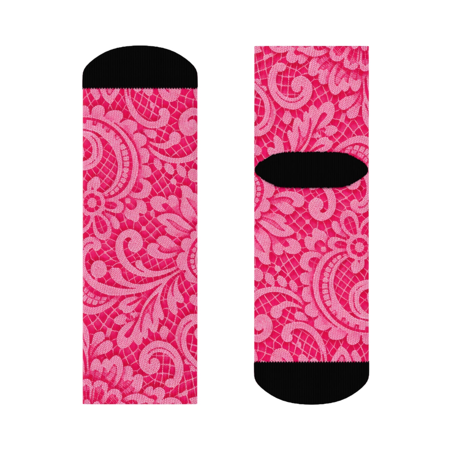 Pink Paisley Crew Socks — Floral Patterned Casual Socks for Women