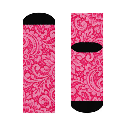 Pink Paisley Crew Socks — Floral Patterned Casual Socks for Women