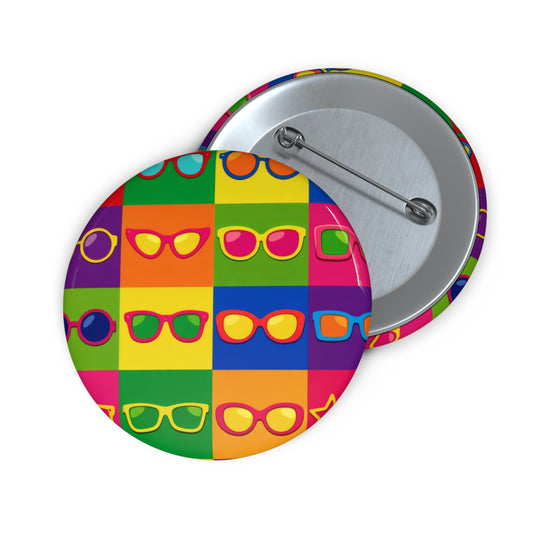 Colorful Pop Art Sunglasses Pin Button — Retro Rainbow Badge for Jackets, Bags & Gifts