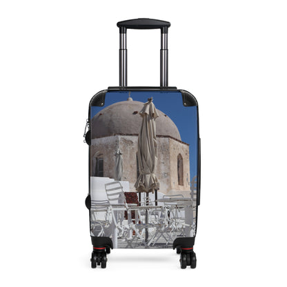 Luxury Santorini Oia Suitcase — Ghost City Edition — Empty Cafe & Ancient Dome Photography