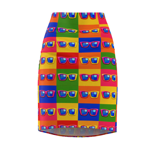 Rainbow Sunglasses Pencil Skirt – Bright Retro Pop Art AOP