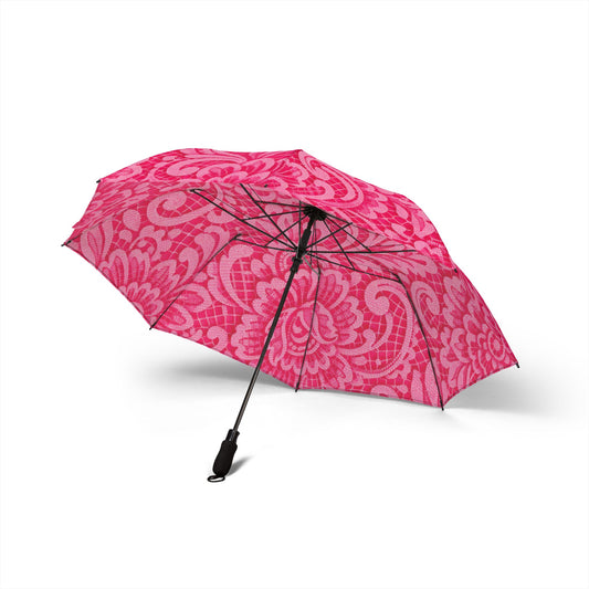 Pink Damask Foldable Umbrella — Compact Semi-Automatic Rain Parasol