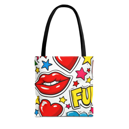 Pop Art Kiss & Cherries Tote Bag — Fun Retro Pattern All-Over Print