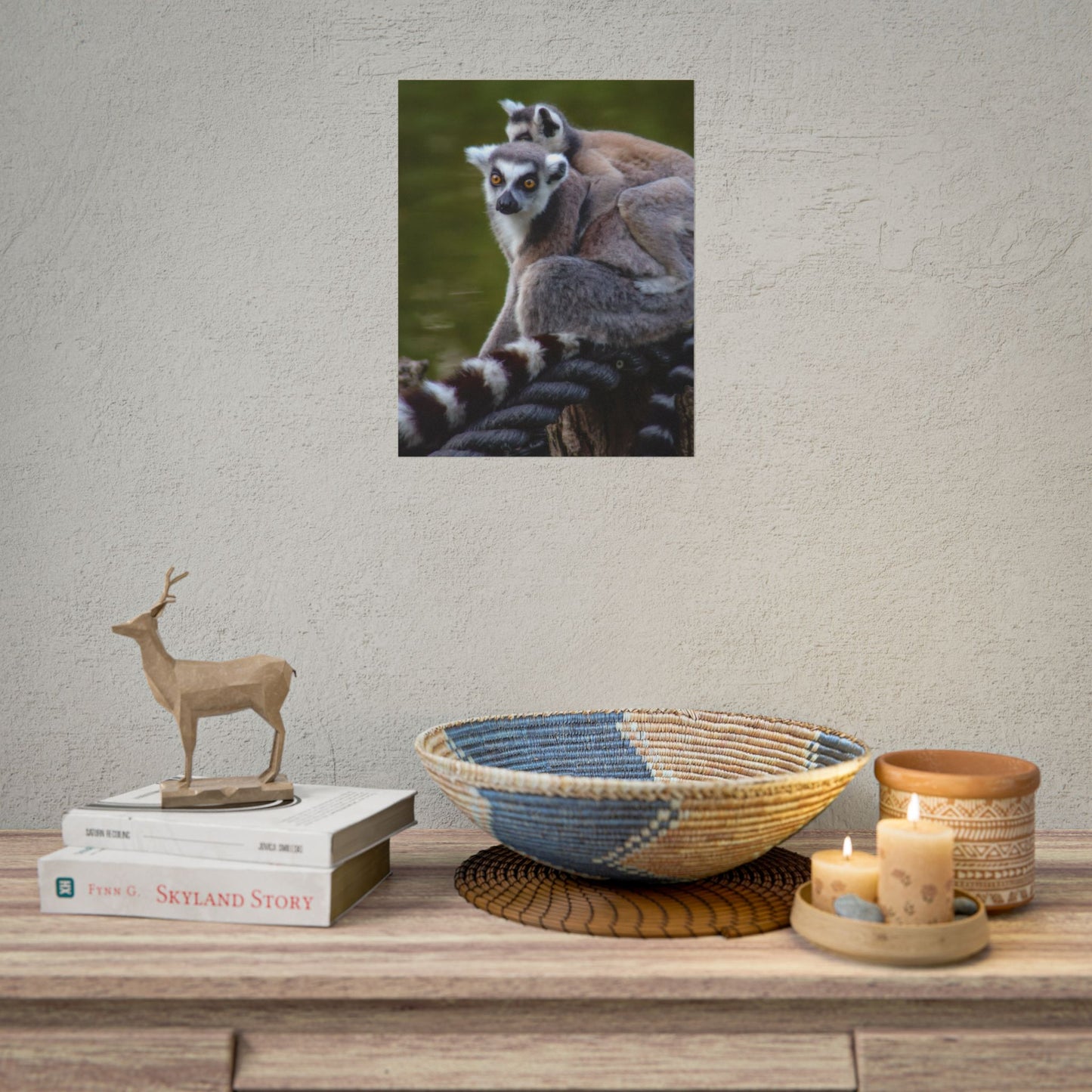 Lemur Family Sunset Poster, Ring-Tailed Lemur Nature Art, Majestic Wildlife Photography Print, Exotic Animal Decor, Jungle Nursery Wall Art
