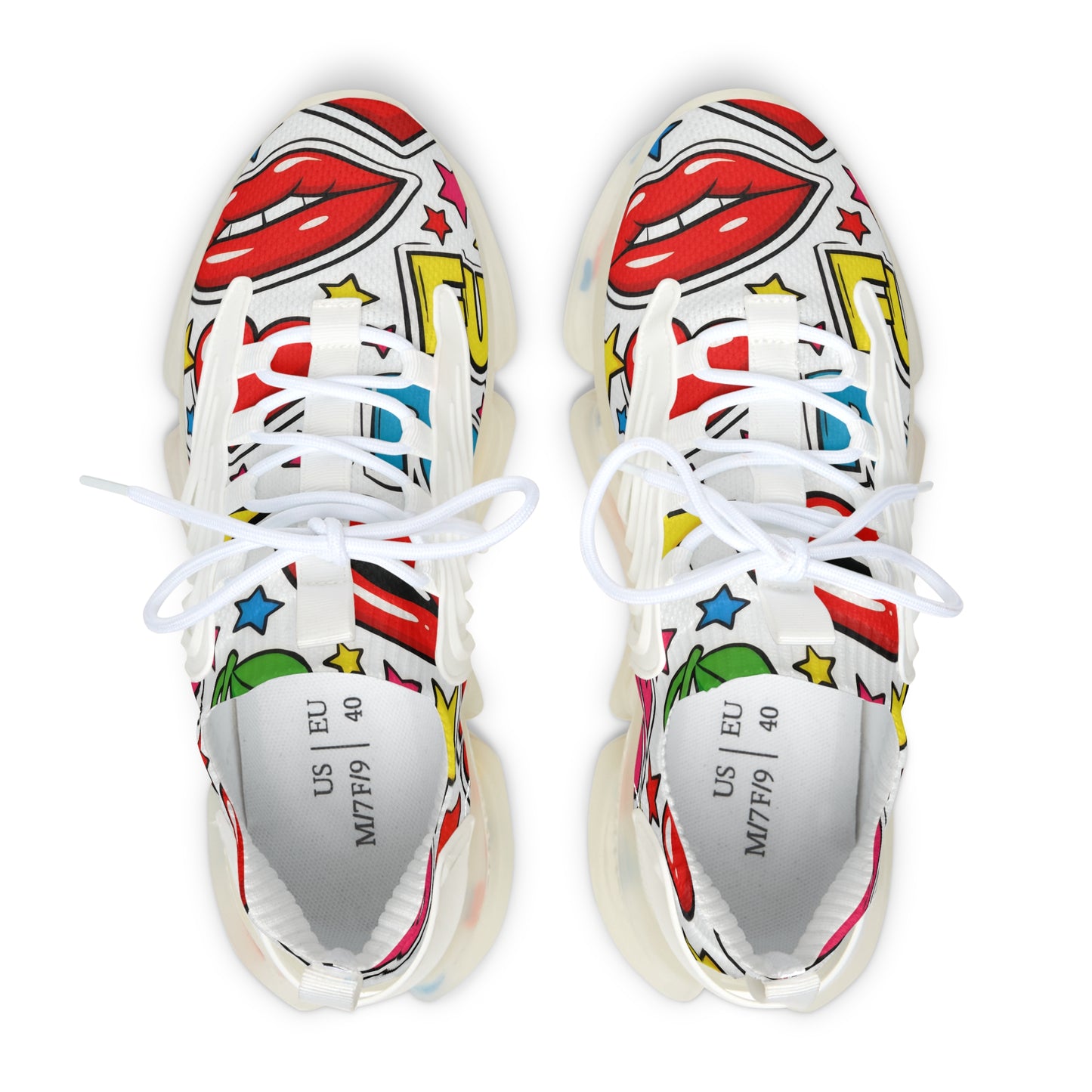 Women's Mesh Sneakers — Pop Art Lip & Stars Graphic Athletic Shoes
