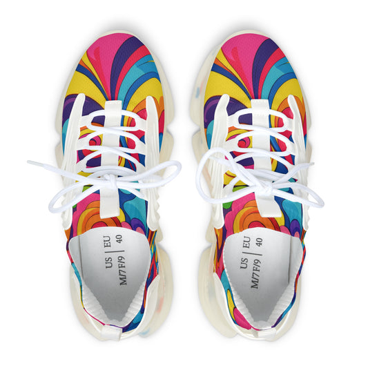 Women's Mesh Sneakers — Colorful Retro Rainbow Swirl Athletic Shoes