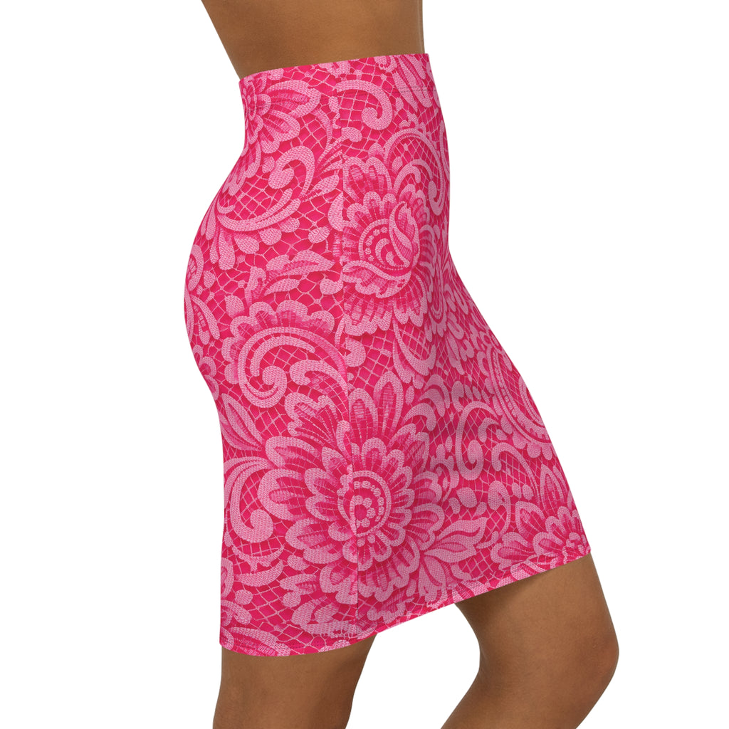 Pink Lace Illusion - Printed Mini Skirt