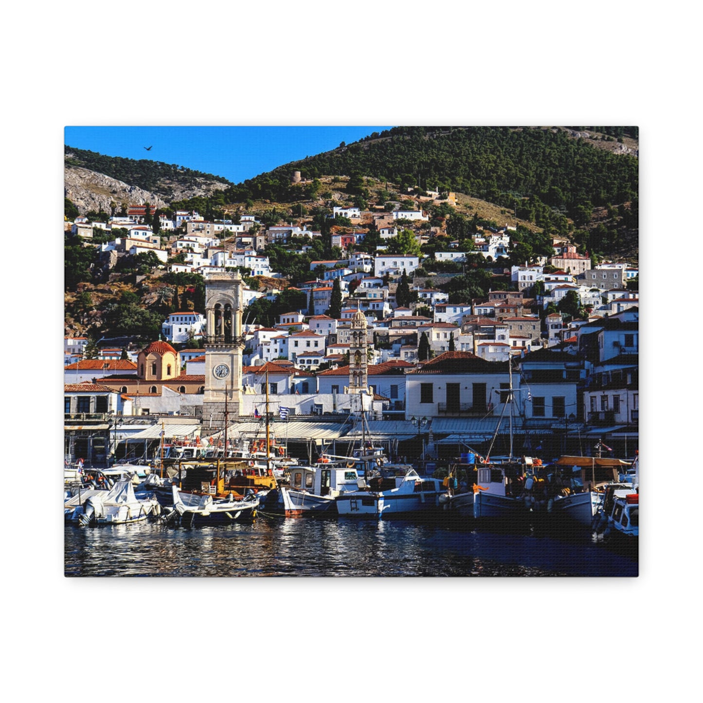 Hydra Island Greece Canvas Print, Mediterranean Harbor Wall Art, Greek Island Coastal Decor, Scenic Travel Photography Poster