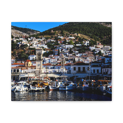 Hydra Island Greece Canvas Print, Mediterranean Harbor Wall Art, Greek Island Coastal Decor, Scenic Travel Photography Poster
