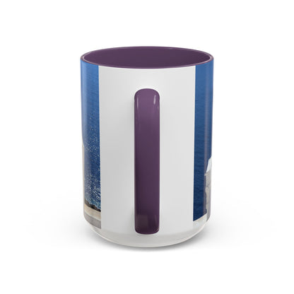 Santorini Bell Towers coffee mug | Greek island scene, blue sea accent mug