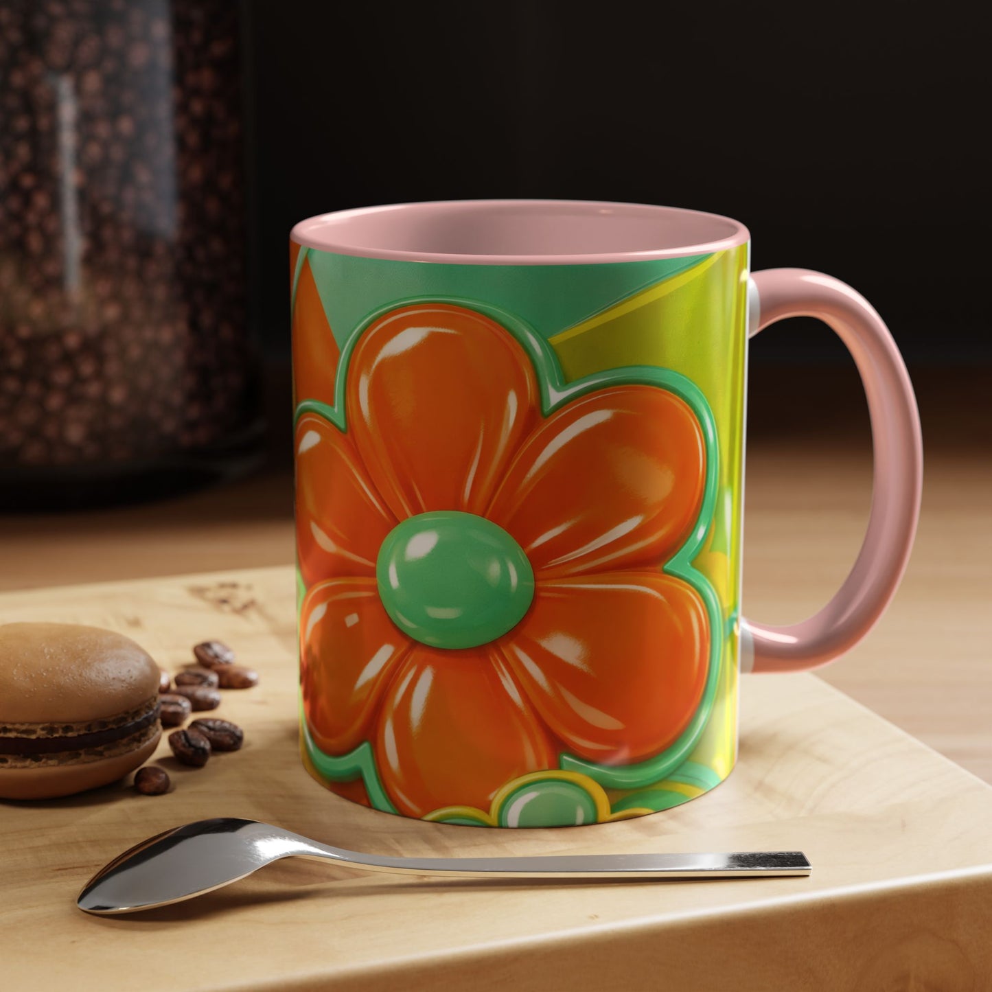 Retro Orange & Teal Flower Pattern Mug | Accent Coffee Mug