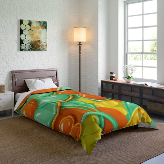 Retro Orange Green Floral Comforter | 60s Flower Power Bedding