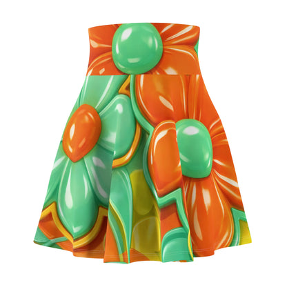 Vibrant 60s Mod Psychedelic Floral Skater Skirt — Retro Space Age