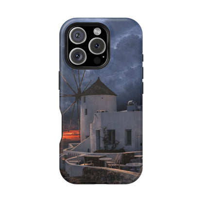 Santorini Windmill Sunset phone case | Magnetic impact-resistant case Greek Island Travel Gift