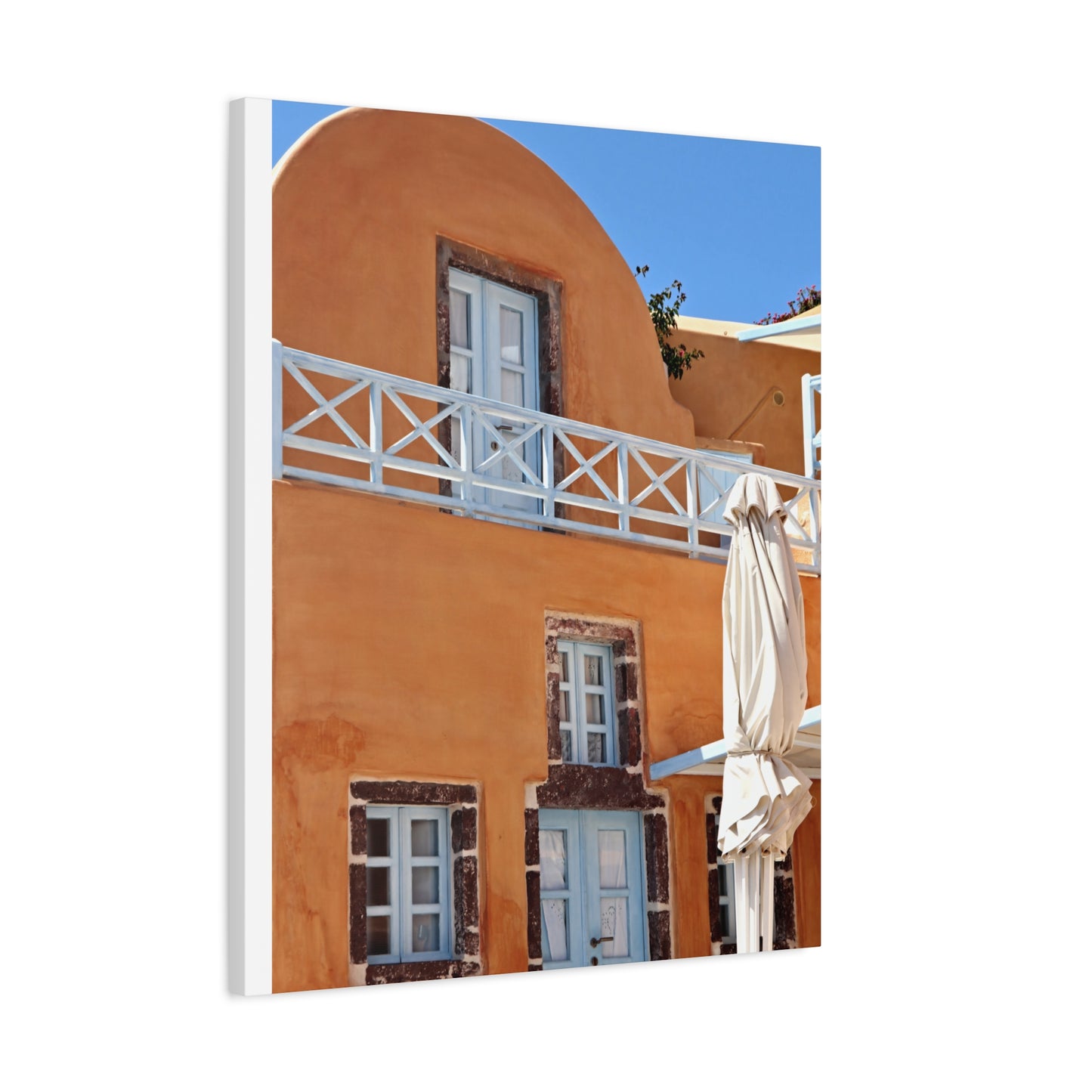 Oia Santorini Orange Facade Canvas — Mediterranean Terracotta Matte Wall Art