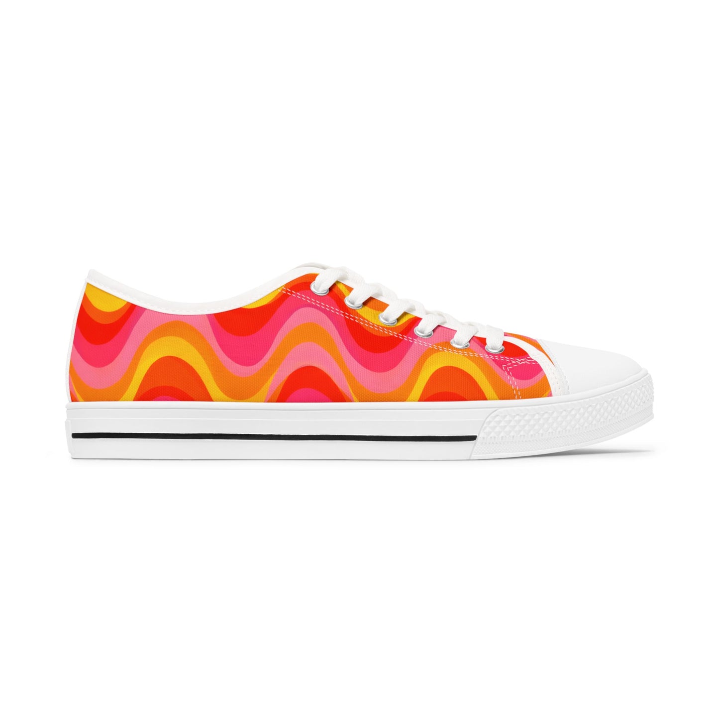 Retro Wave Women's Low Top Sneakers — Pink Orange Psychedelic Pattern