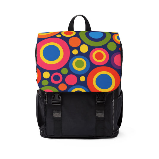 Colorful Retro Circles Backpack – Vibrant Pop Art Shoulder Pack