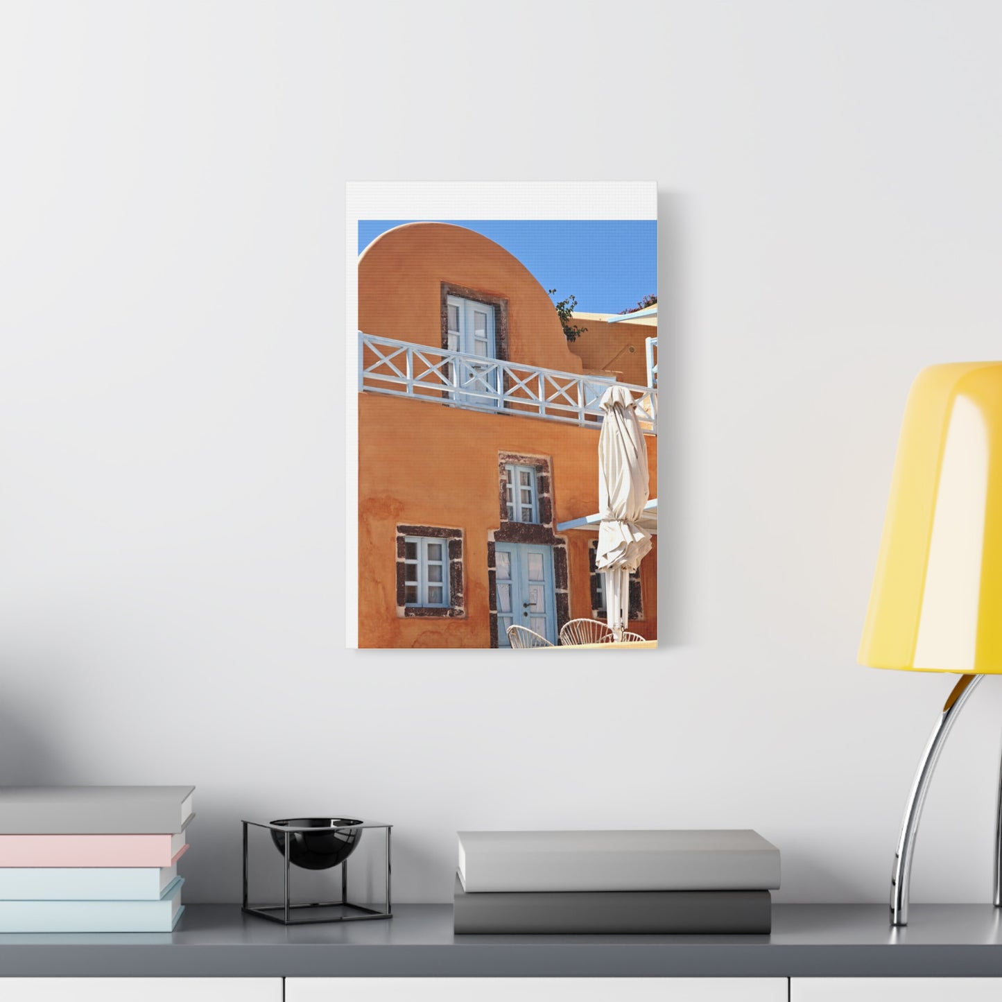 Oia Santorini Orange Facade Canvas — Mediterranean Terracotta Matte Wall Art
