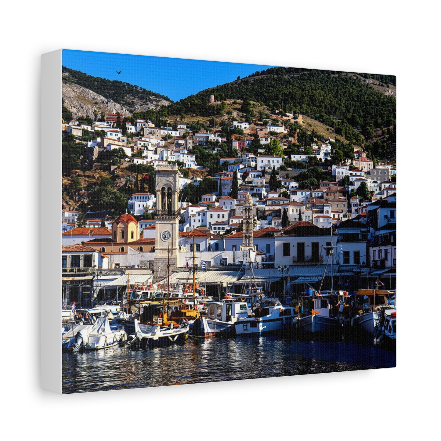 Hydra Island Greece Canvas Print, Mediterranean Harbor Wall Art, Greek Island Coastal Decor, Scenic Travel Photography Poster