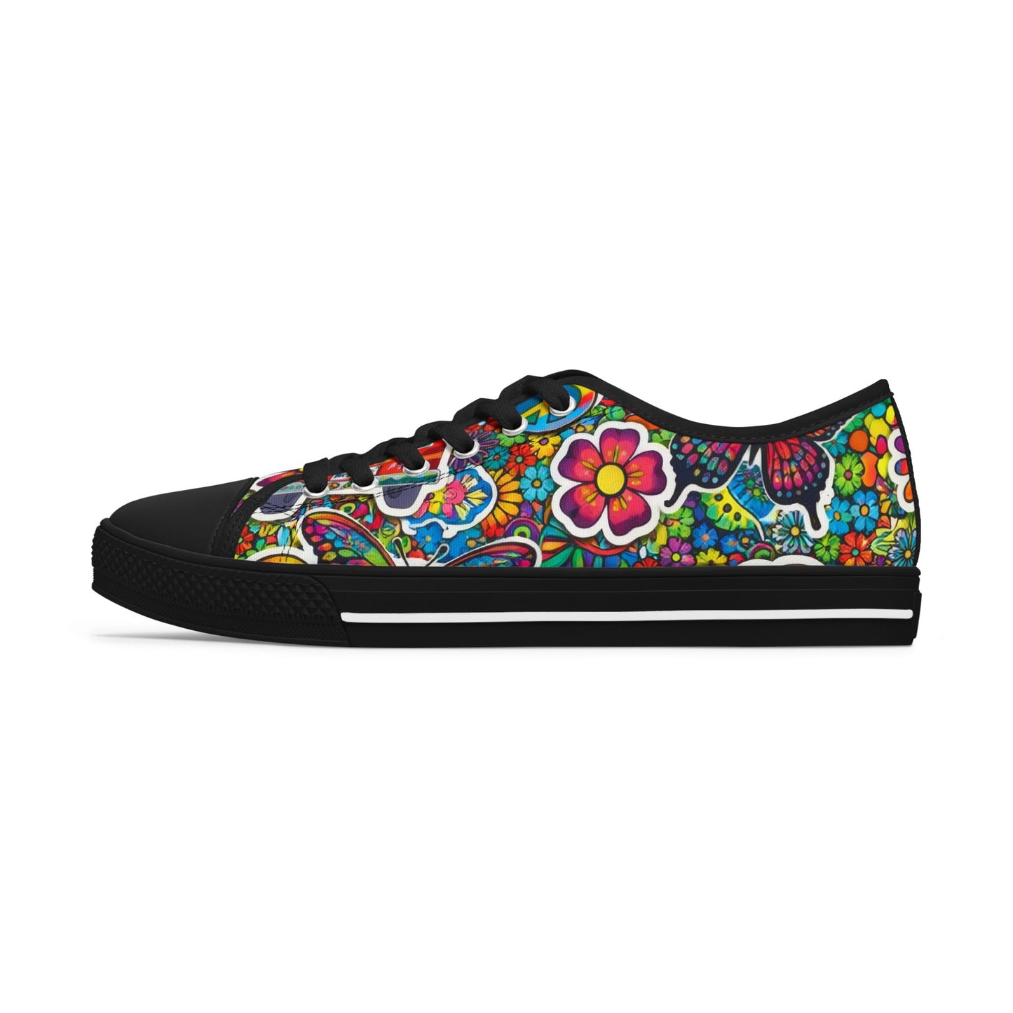 Women’s Low Top Sneakers — Colorful Retro Floral & Peace Vans Pattern