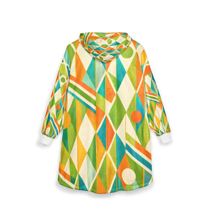 Geometric Retro Hoodie - Vibrant Mid-Century Diamond & Stripe Pattern