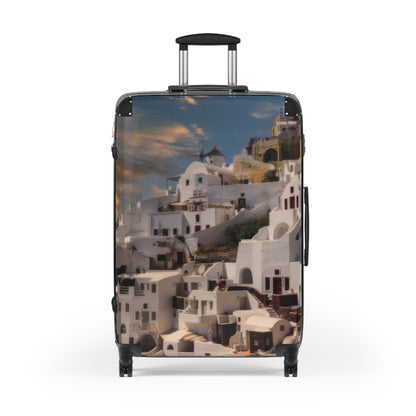 Santorini Sunset Suitcase, Oia Village Greece Travel Luggage, Iconic White Architecture