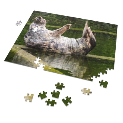 Funny Seal Yoga Jigsaw Puzzle in Tin Box, Relaxed Harbor Seal Game, Cute Marine Life Gift, Quirky Wildlife Puzzle