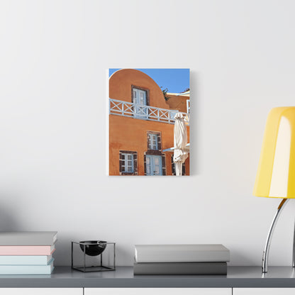 Oia Santorini Orange Facade Canvas — Mediterranean Terracotta Matte Wall Art