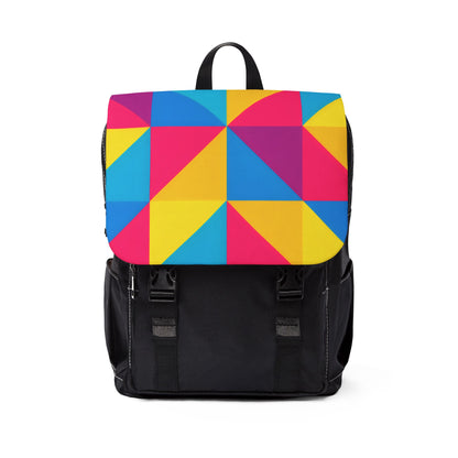 Geometric Colorblock Backpack – Vibrant Tri-Color Pattern Casual Shoulder Bag