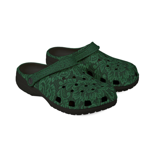 Green Paisley EVA Foam Clogs — Lightweight Slip-On Garden Shoes