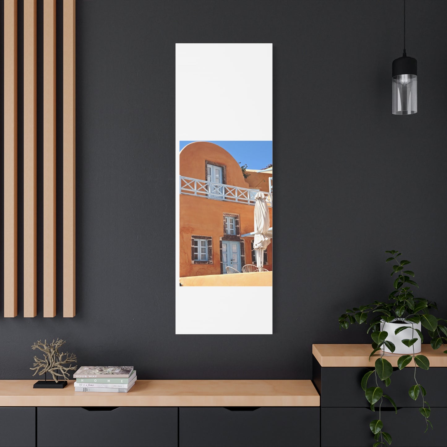 Oia Santorini Orange Facade Canvas — Mediterranean Terracotta Matte Wall Art