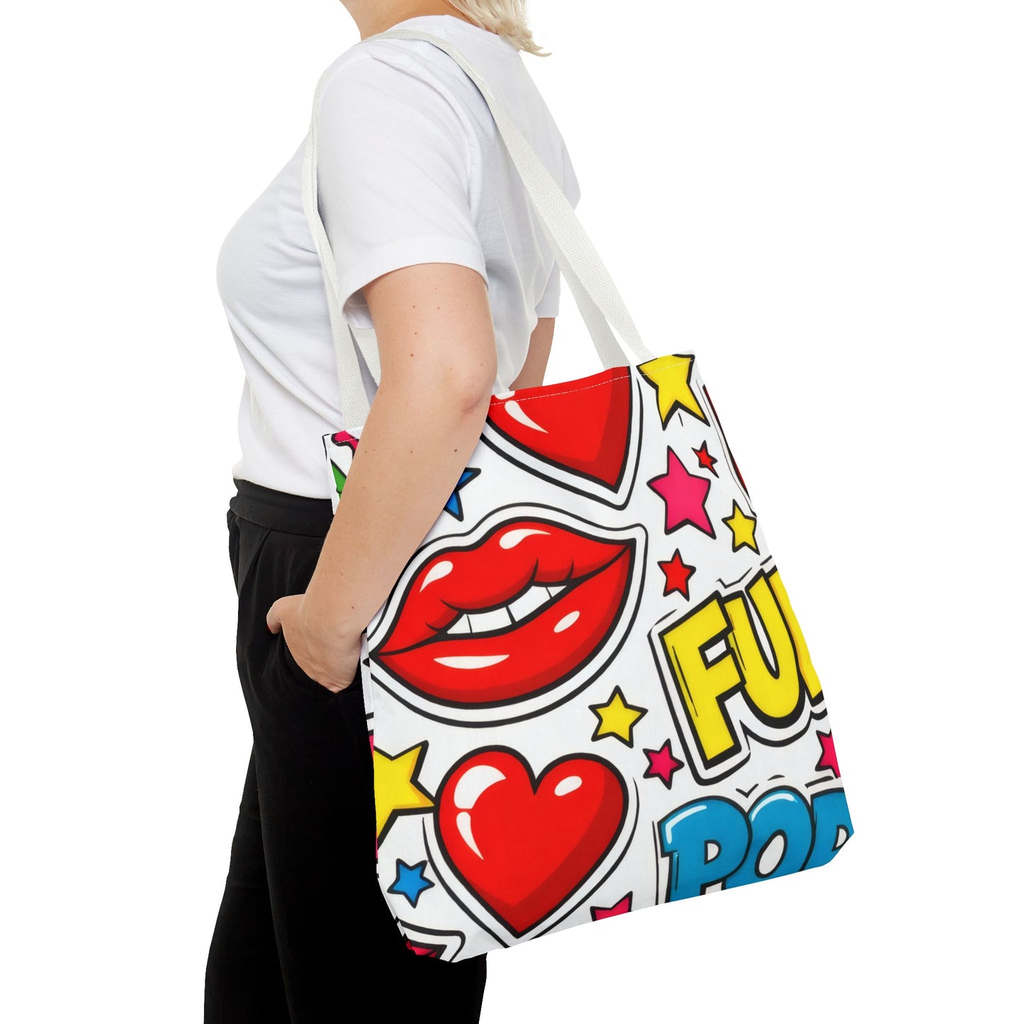 Pop Art Kiss & Cherries Tote Bag — Fun Retro Pattern All-Over Print