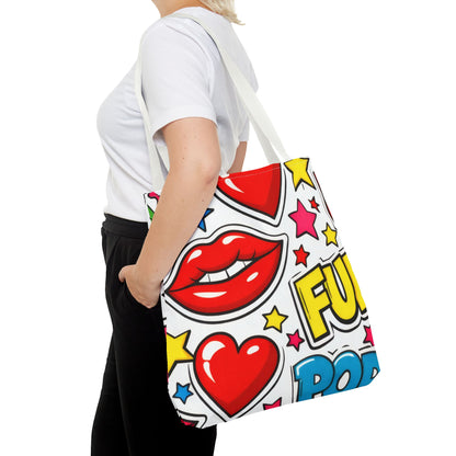Pop Art Kiss & Cherries Tote Bag — Fun Retro Pattern All-Over Print